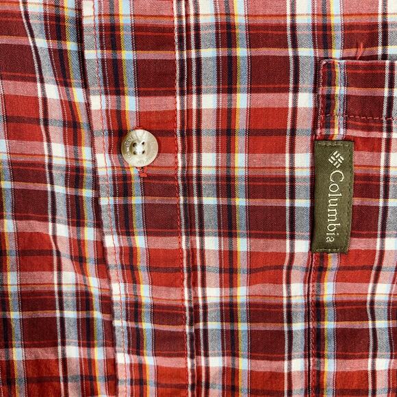 Columbia Mens Casual Button-Up‎ Shirt 2XT Tall Red Plaid Easy Care Short Sleeve - Picture 3 of 8